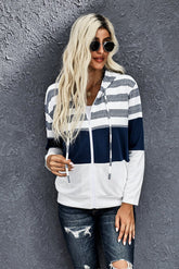 Colorblock Striped Zipper Up Hoodie - Shah S. Sahota